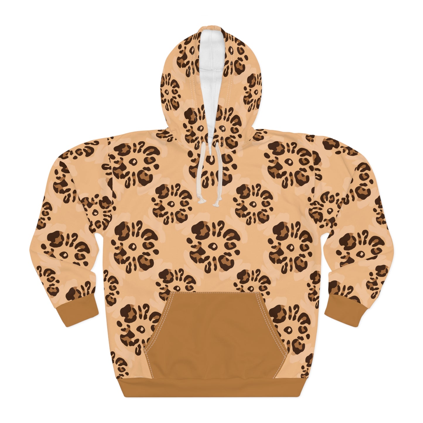 Chic Comfort: Unisex Leopard Floral All-Over-Print Pullover Hoodie