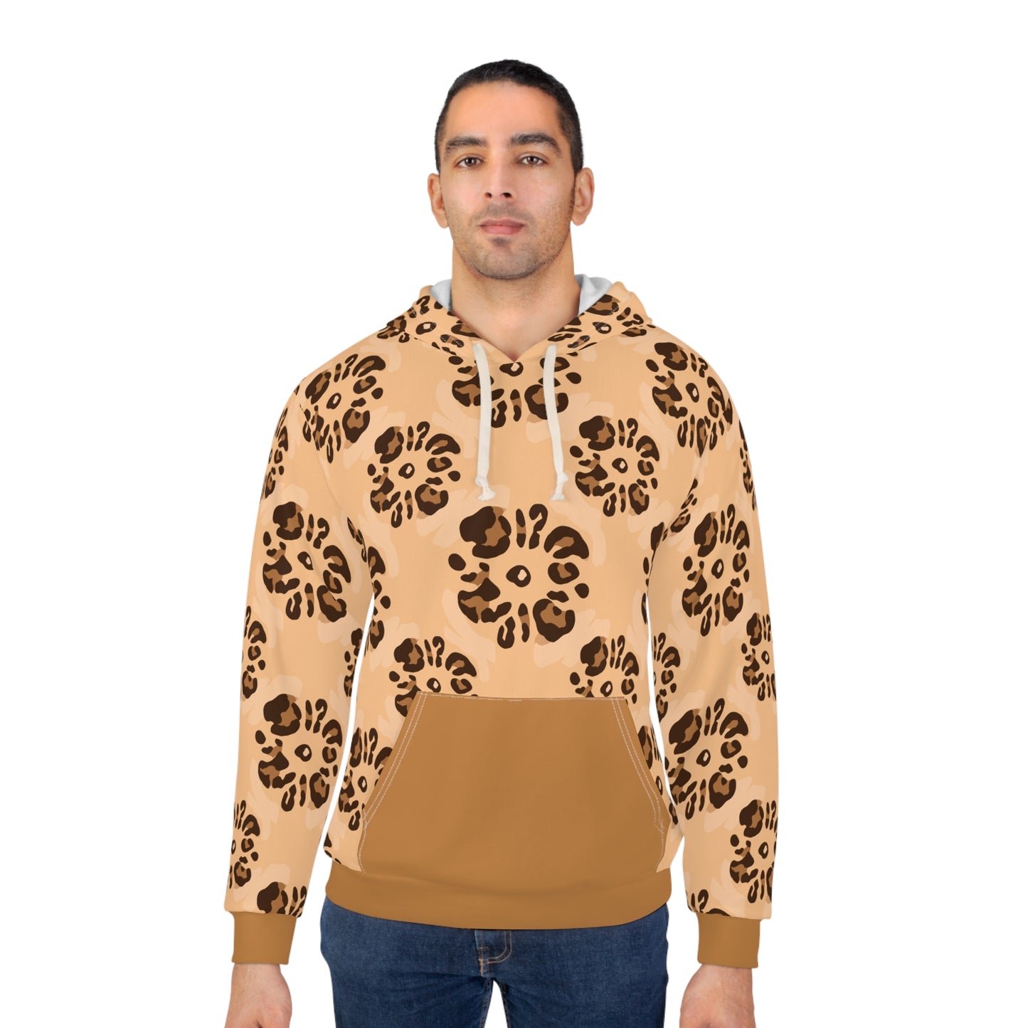 Chic Comfort: Unisex Leopard Floral All-Over-Print Pullover Hoodie