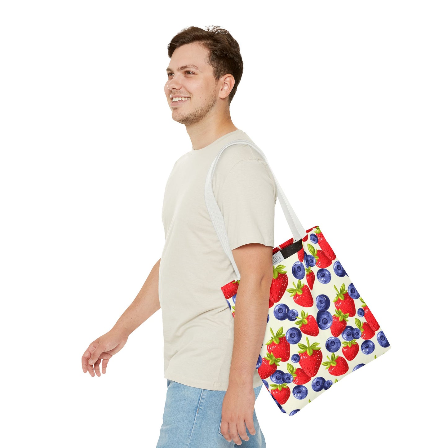 Fruit Tote Bag with Sweet Strawberries and Blueberries