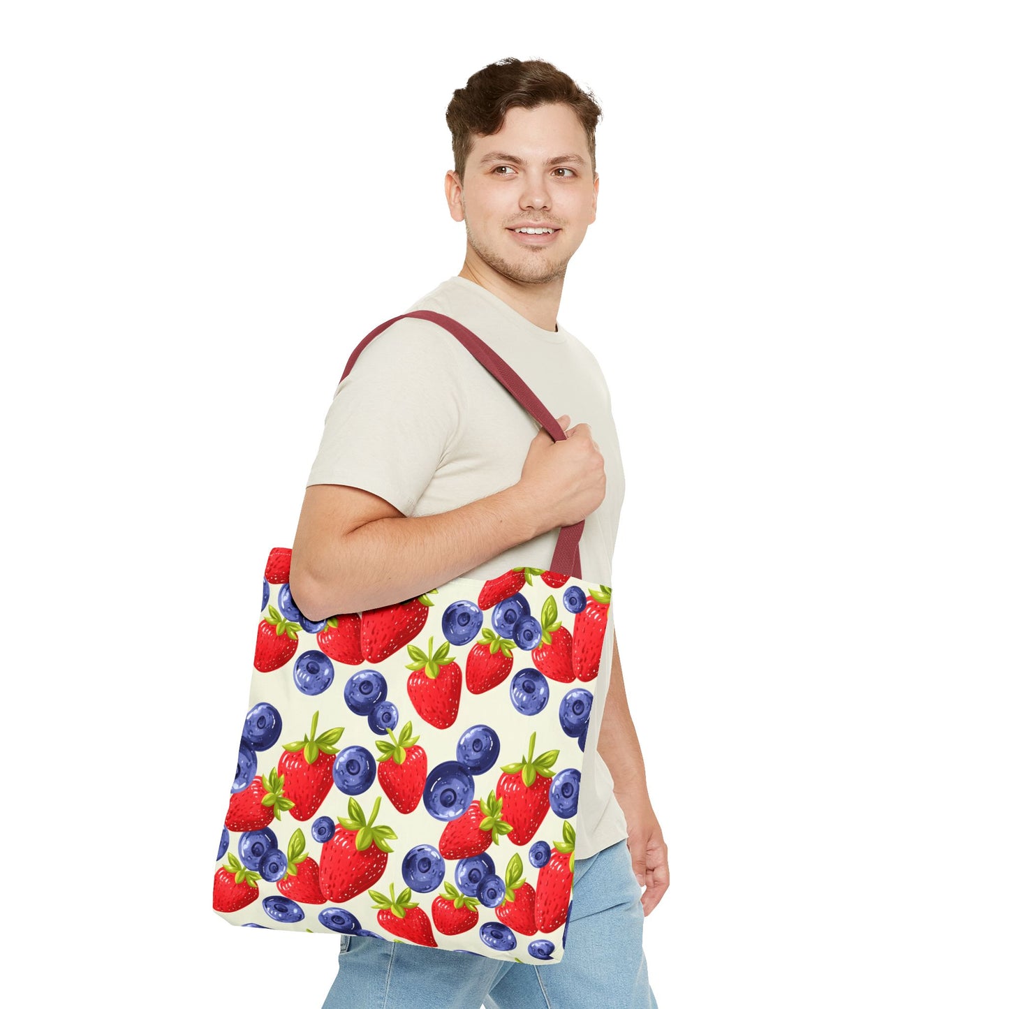 Fruit Tote Bag with Sweet Strawberries and Blueberries