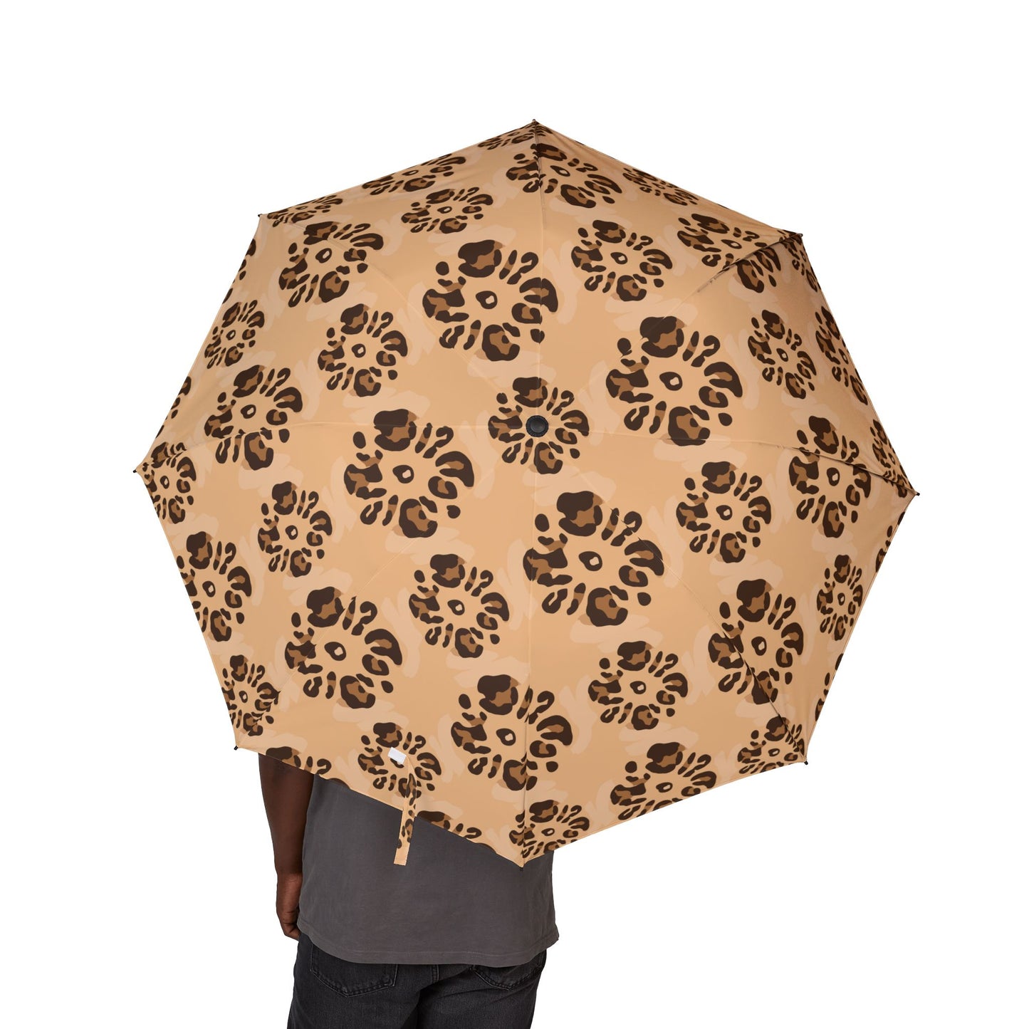 Stylish Leopard Floral Semi-Automatic Folding Umbrella – Compact & Durable