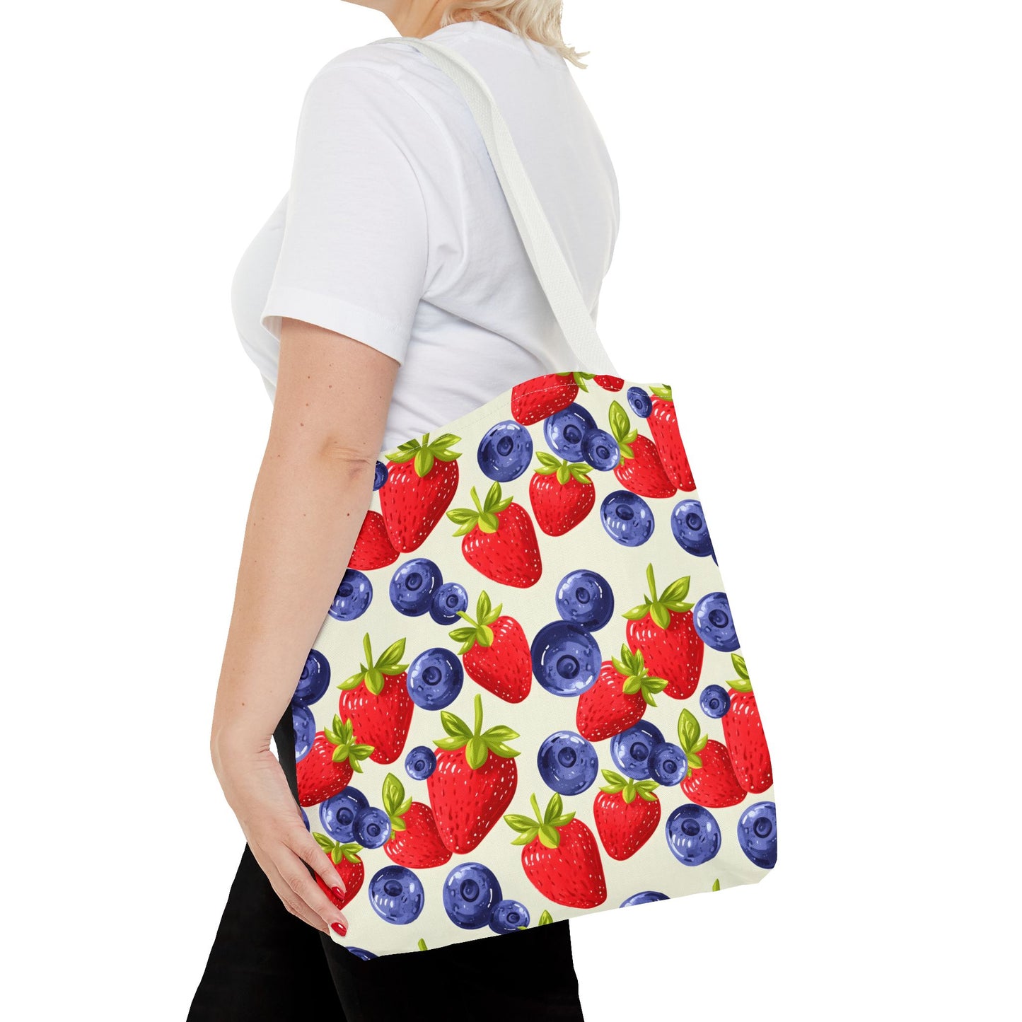 Fruit Tote Bag with Sweet Strawberries and Blueberries