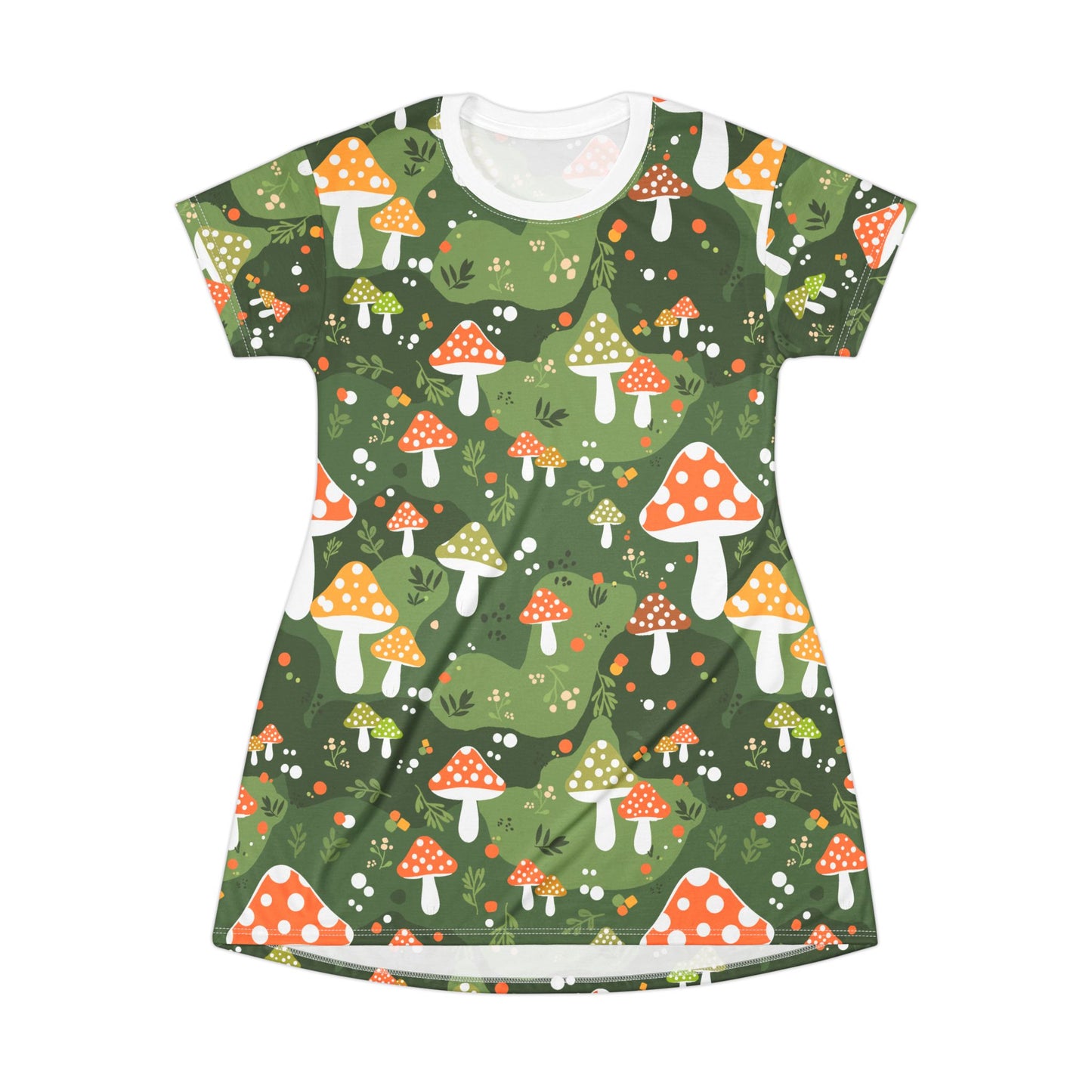 Whimsical Folk Art Mushroom T-Shirt Dress | Cottagecore A-Line Dress