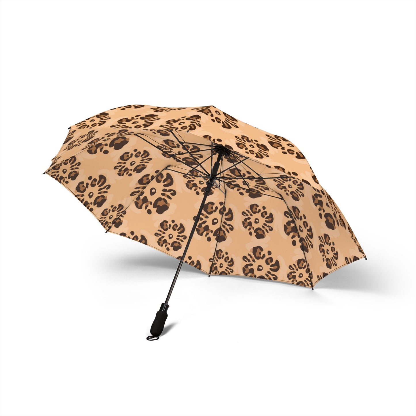 Stylish Leopard Floral Semi-Automatic Folding Umbrella – Compact & Durable