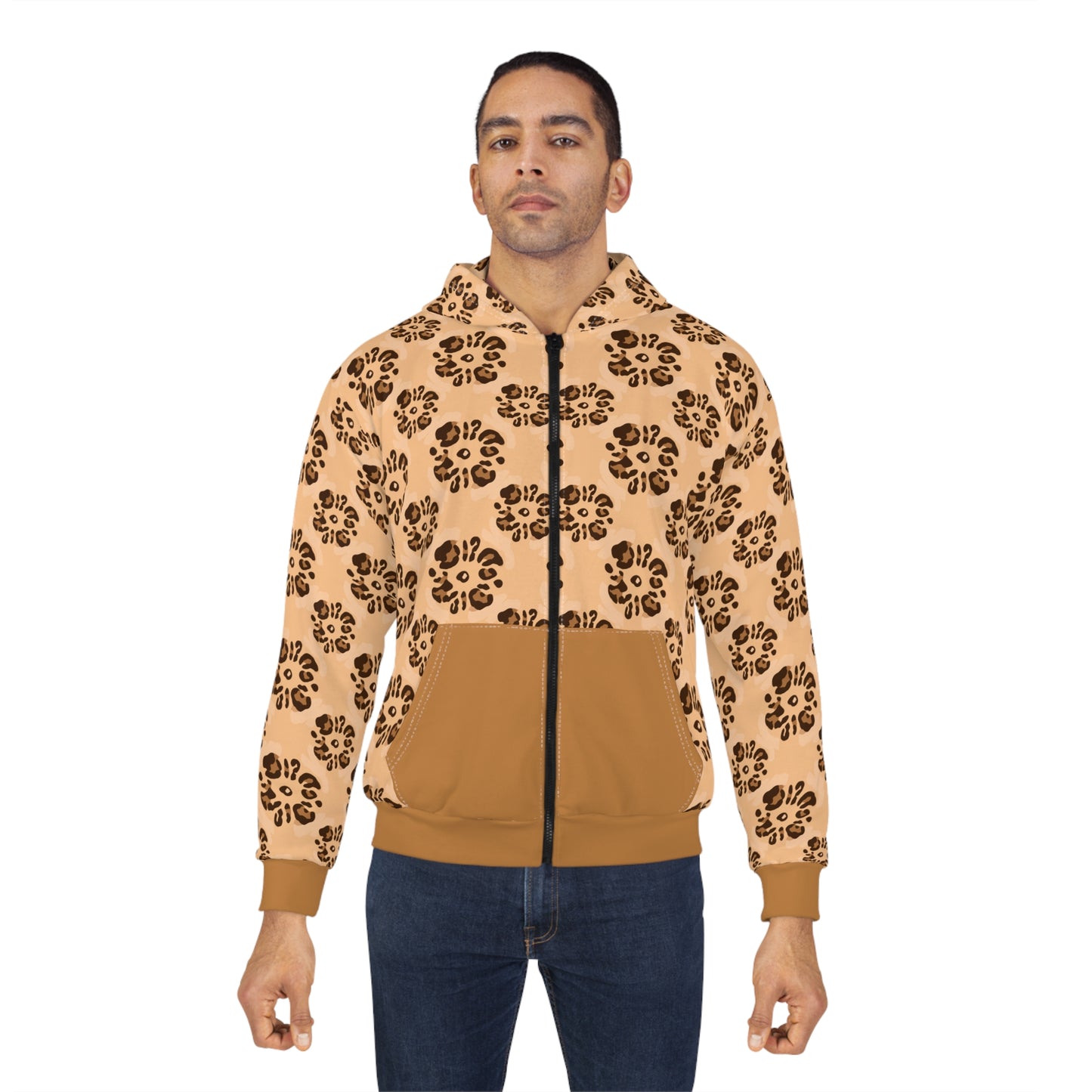 Unisex Leopard Floral Print All-Over-Print Zip Hoodie