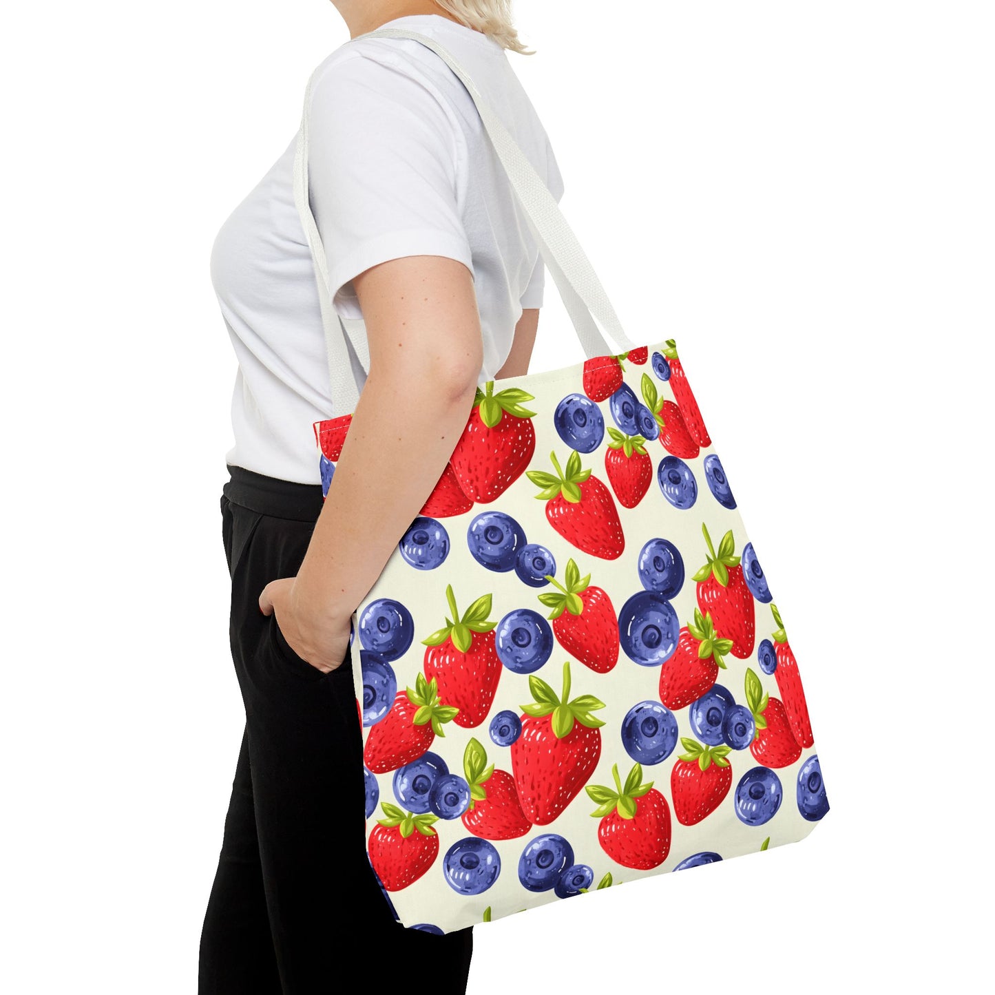 Fruit Tote Bag with Sweet Strawberries and Blueberries