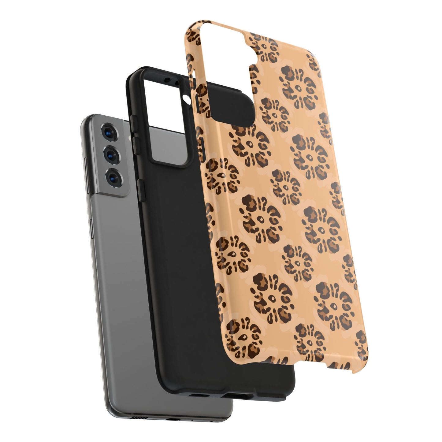 Tough Dual-Layer Phone Case - Leopard Floral Pattern for Ultimate Protection