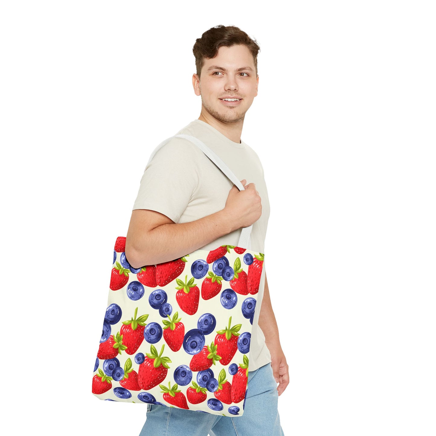 Fruit Tote Bag with Sweet Strawberries and Blueberries