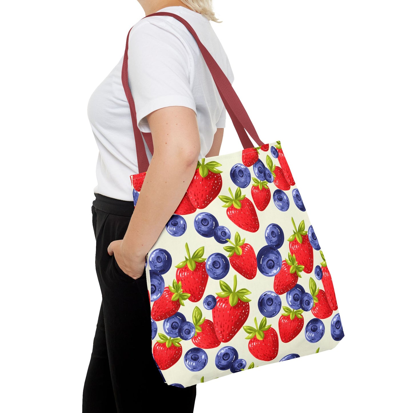 Fruit Tote Bag with Sweet Strawberries and Blueberries