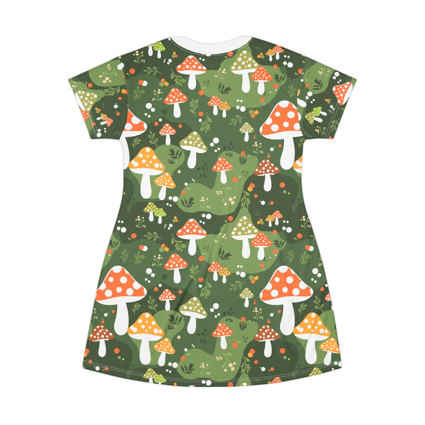 Whimsical Folk Art Mushroom T-Shirt Dress | Cottagecore A-Line Dress