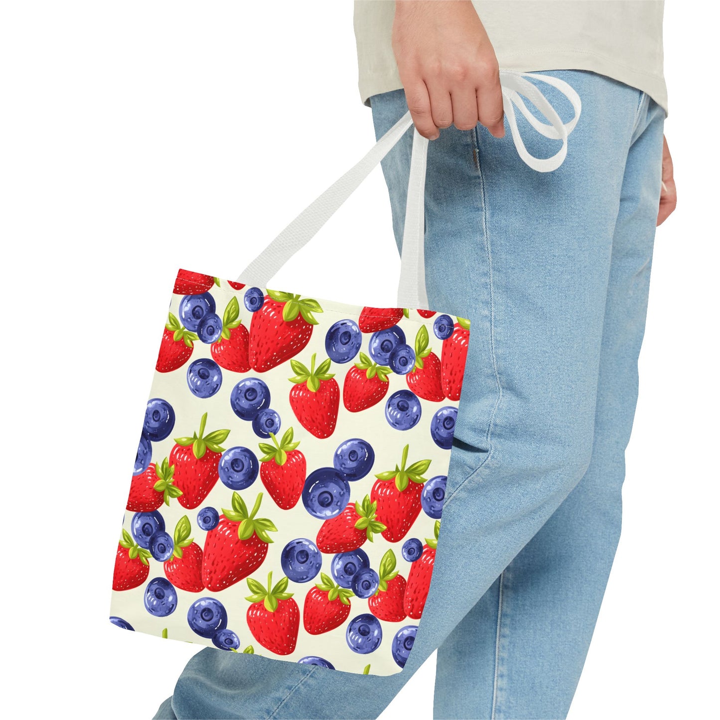 Fruit Tote Bag with Sweet Strawberries and Blueberries