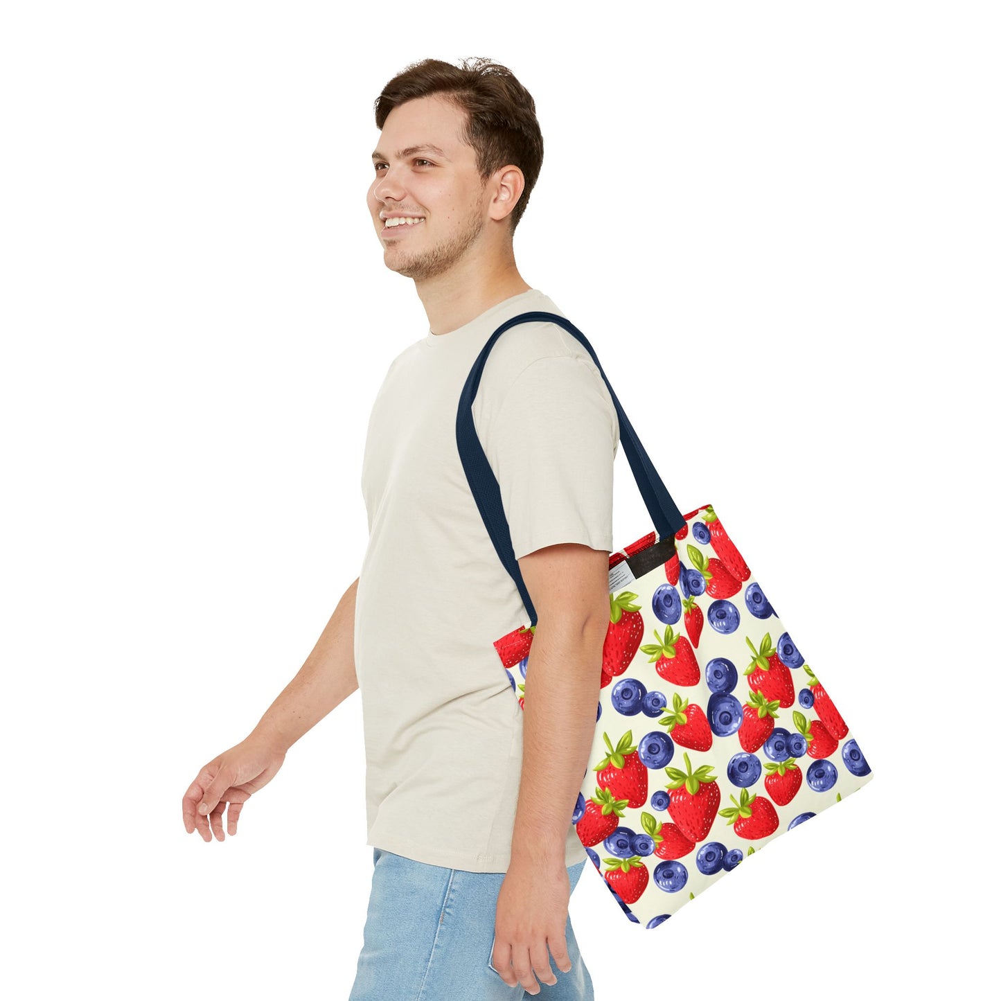 Fruit Tote Bag with Sweet Strawberries and Blueberries