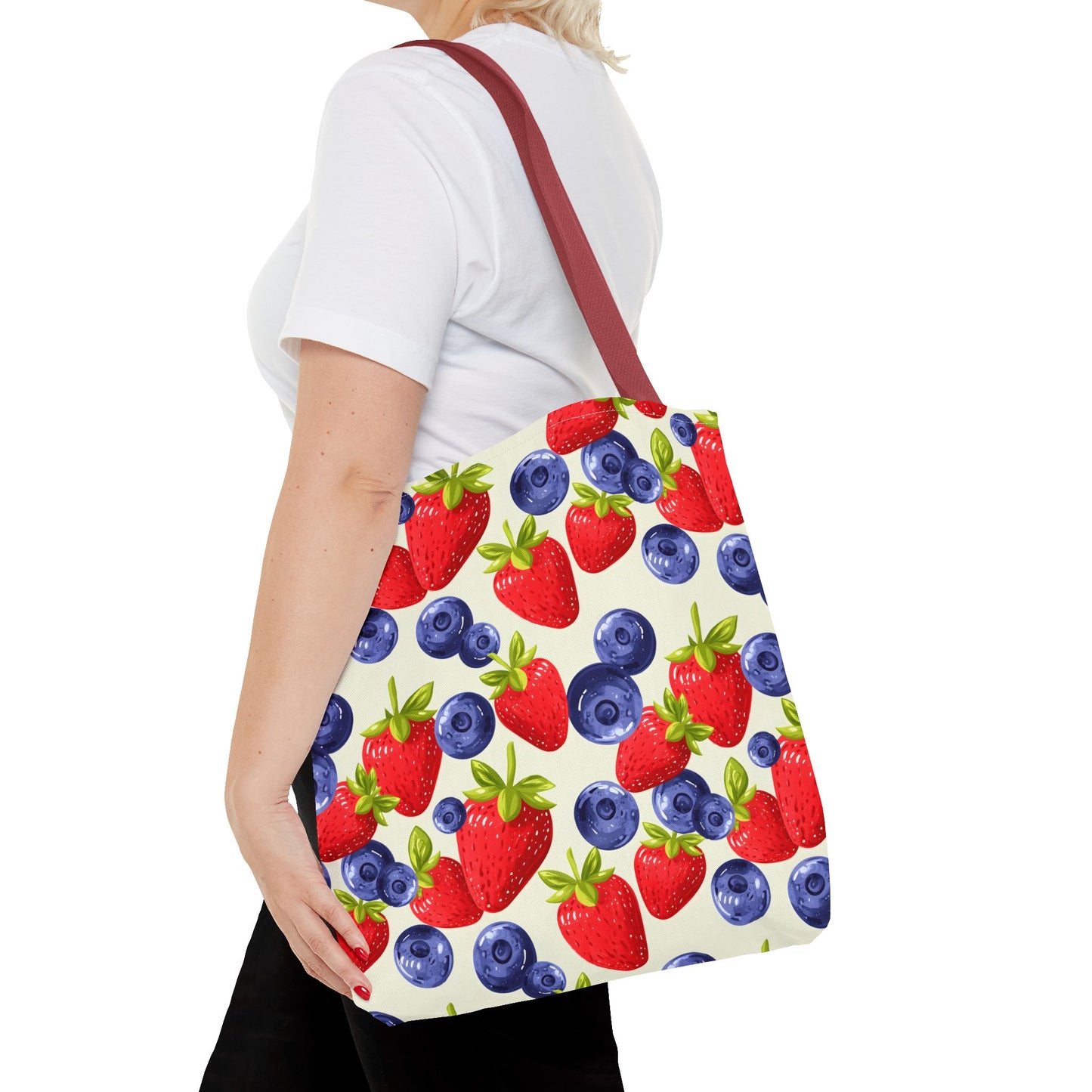 Fruit Tote Bag with Sweet Strawberries and Blueberries