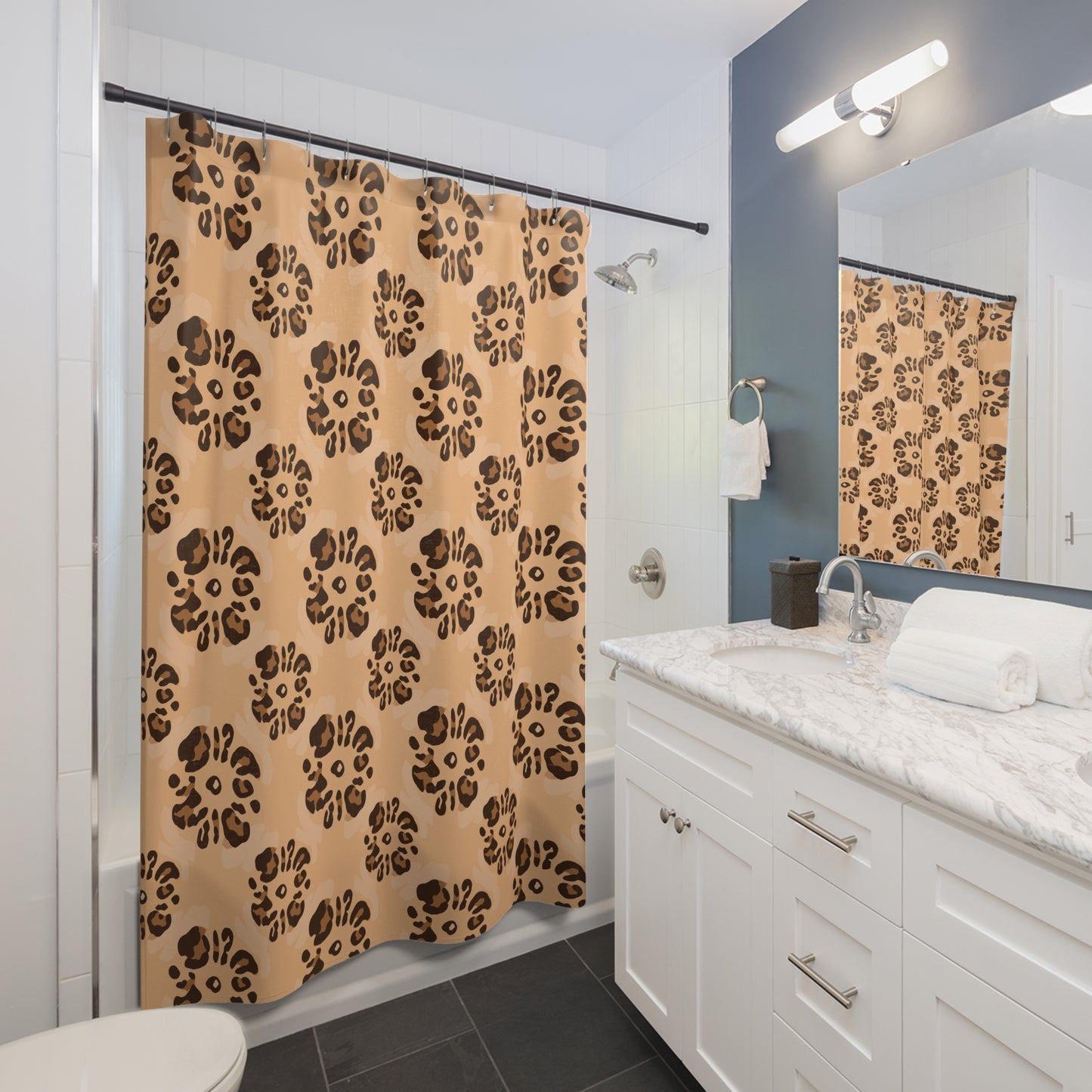 Statement Leopard Floral Print Fabric Shower Curtain – Waterproof & Decorative