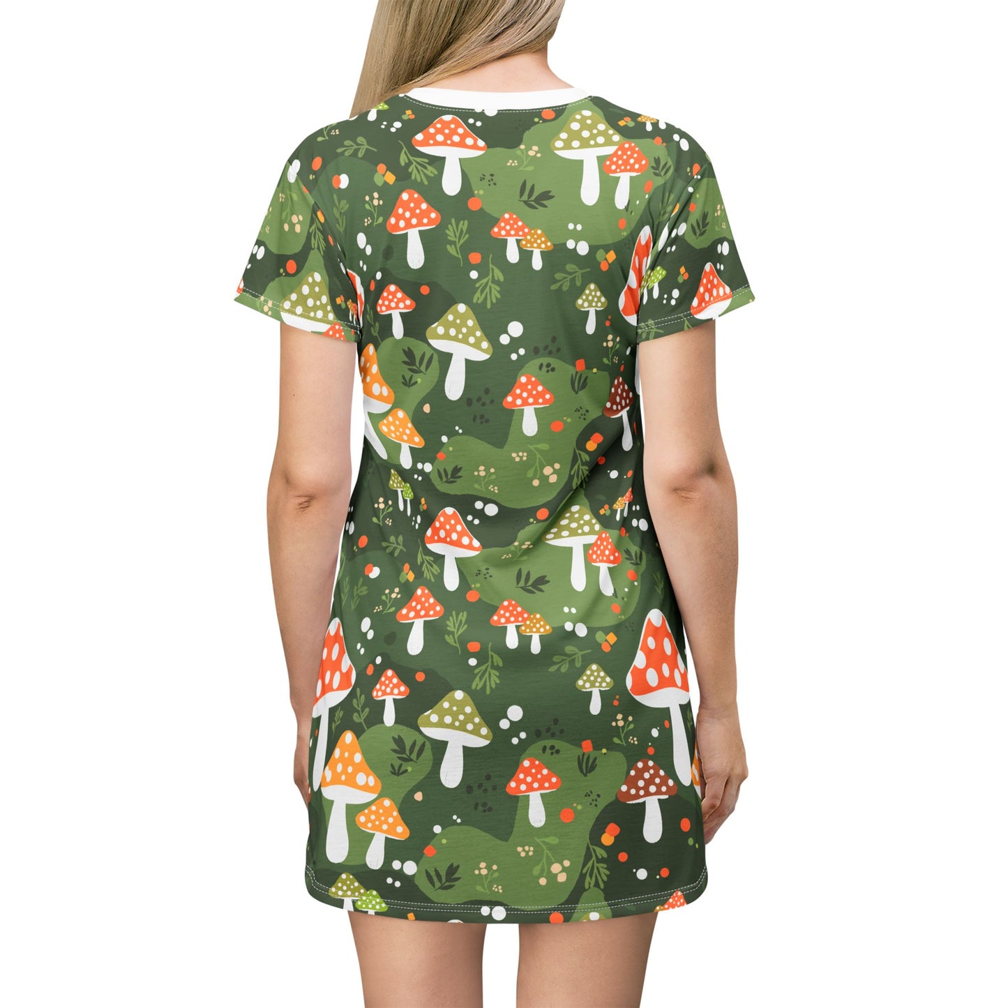 Whimsical Folk Art Mushroom T-Shirt Dress | Cottagecore A-Line Dress
