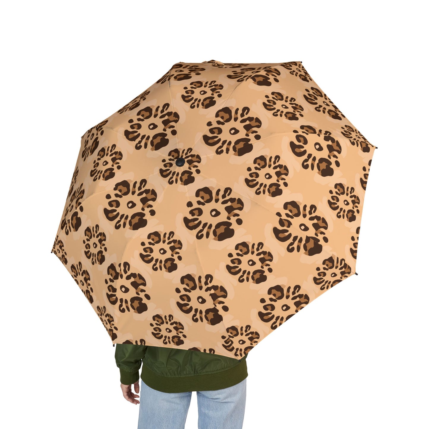 Stylish Leopard Floral Semi-Automatic Folding Umbrella – Compact & Durable