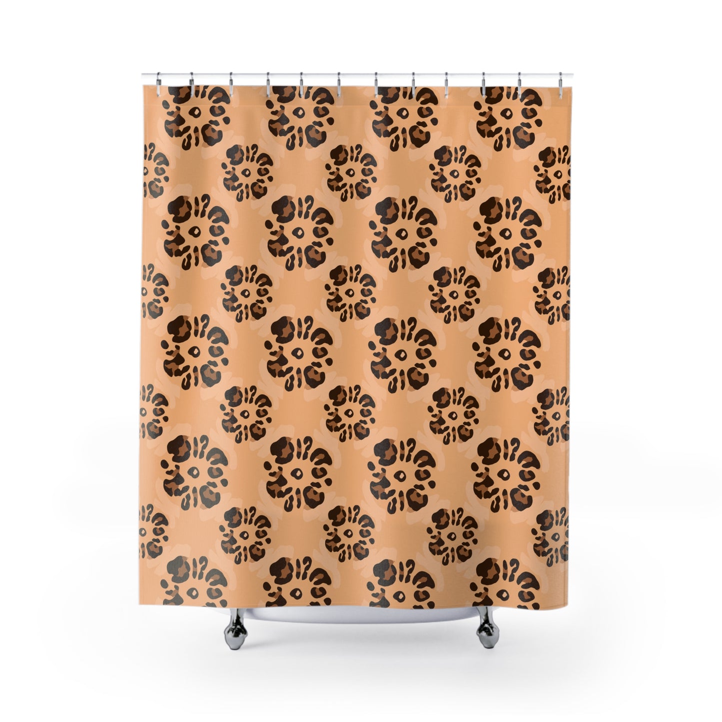 Statement Leopard Floral Print Fabric Shower Curtain – Waterproof & Decorative