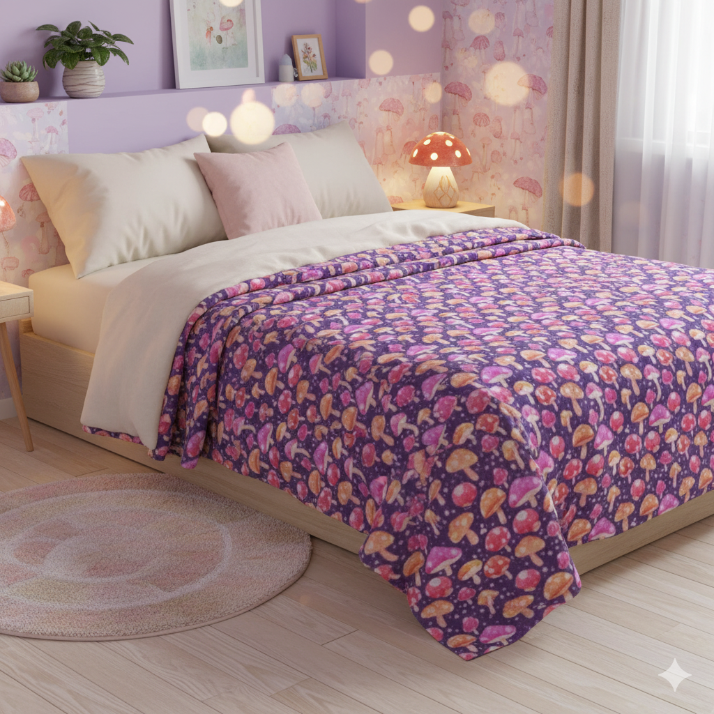 Mushroom Magic Velveteen Plush Blanket