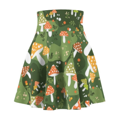 Mushroom and Foliage Pattern Skater Skirt