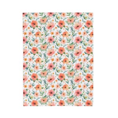 Watercolor Floral Print Velveteen Plush Blanket