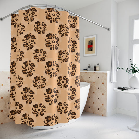Statement Leopard Floral Print Fabric Shower Curtain – Waterproof & Decorative
