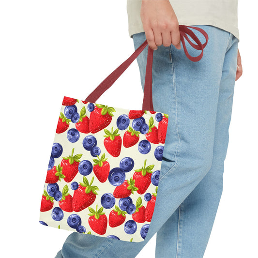 Fruit Tote Bag with Sweet Strawberries and Blueberries