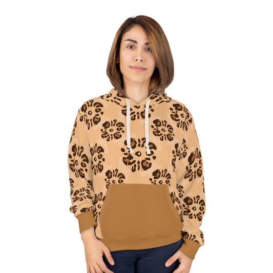 Chic Comfort: Unisex Leopard Floral All-Over-Print Pullover Hoodie