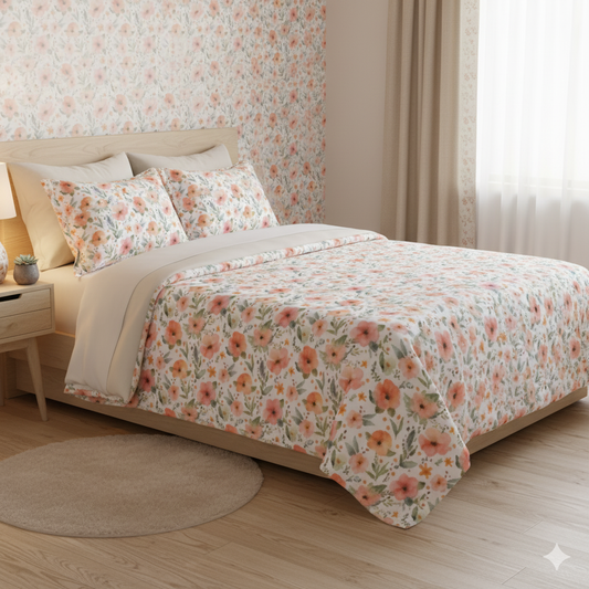 Watercolor Floral Print Velveteen Plush Blanket