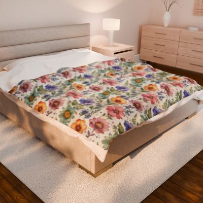 Boho Wildflower Velveteen Plush Blanket