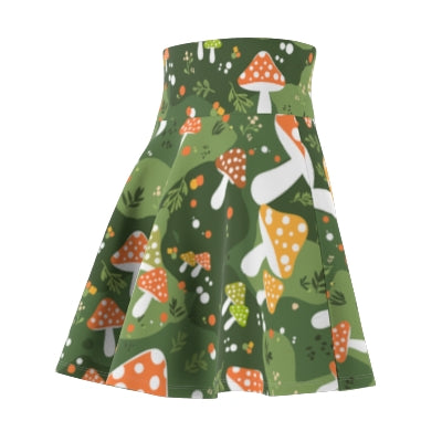 Mushroom and Foliage Pattern Skater Skirt